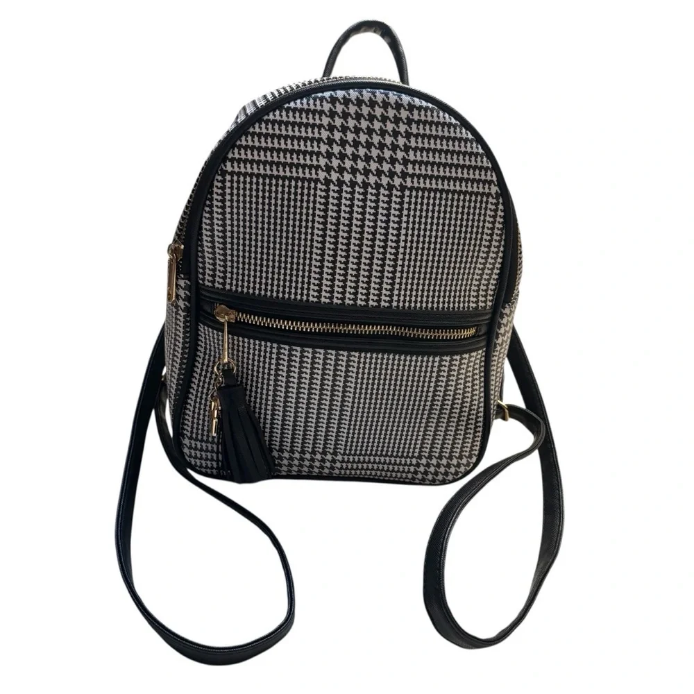 NEW Icing Mini Backpack Black White Houndstooth Vegan Leather Gold Hardware